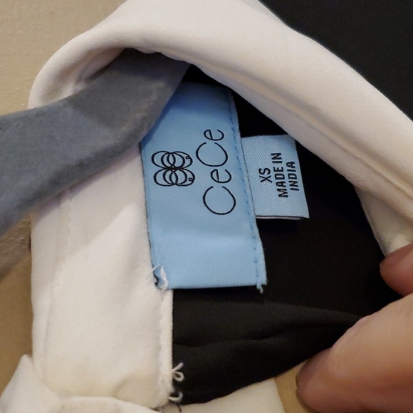 CeCe Point Collar Pleat Short Sleeve Color Block Blouse Size XS NWT'S - Picture 7 of 11